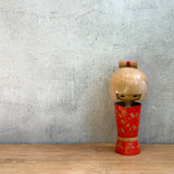 Vintage Kokeshi #099 - "Red Kimono & Bow" - Short