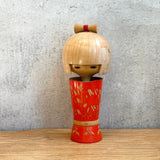 Vintage Kokeshi #099 - "Red Kimono & Bow" - Short