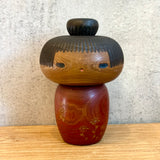 Vintage Kokeshi #090 - "Red Kimono w/ Flowers" Yamanaka