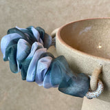 Pedestal Chalice Vase - Blue & White Ruffled Handles