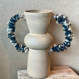 Bulb Vase - Blue & White Ruffled Handles