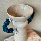 Pedestal Chalice Vase - Green Ruffled Handles