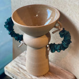 Pedestal Chalice Vase - Green Ruffled Handles