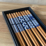 Japanese Wooden Chopstick Set - Indigo Pattern