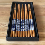 Japanese Wooden Chopstick Set - Indigo Pattern