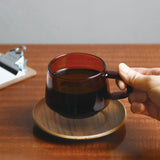 "Amber" Glass Cup & Wooden Saucer