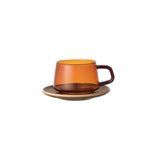 "Amber" Glass Cup & Wooden Saucer