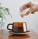 "Amber" Glass Cup & Wooden Saucer