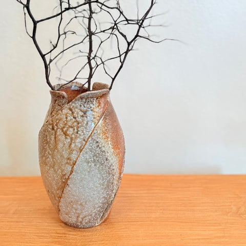 Wood Fired Vase - Twist Faceted - Medium • May25 • TH0105