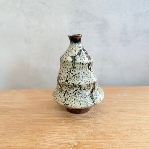 "Shirahagi on Tenmoku" Vase - Grooved- Medium • May25 • TH0308