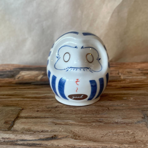 Japanese Ceramic Daruma - White & Blue
