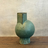 Pedestal "Pod" Vase - Rounded - Dark Green Wash - Small