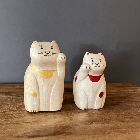 Japanese Carved Wooden "Maneki-neko" (Lucky Cats) - Limited Edition