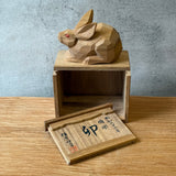 Japanese Vintage Carved Wooden Rabbit - Boxed