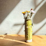 "Corn" Vase #04 - Yellow With Birds - Small