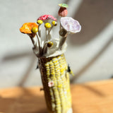 "Corn" Vase #04 - Yellow With Birds - Small