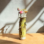 "Corn" Vase #04 - Yellow With Birds - Small