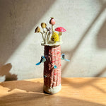 "Corn" Vase #05 - Red With Birds - Small