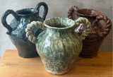Vase - Urn-Shaped, Handled - Green Wash - Large