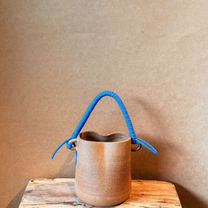 Basket Vase - Blue Woven Handle