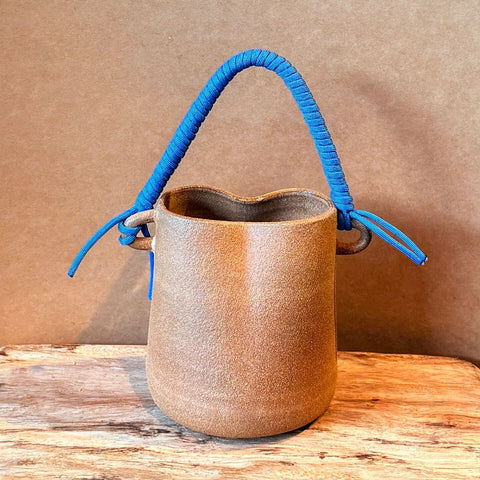 Basket Vase - Blue Woven Handle