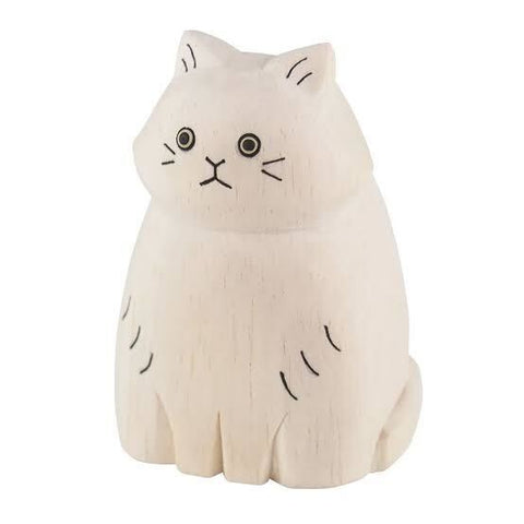 Long-Haired Cat - White - Japanese Carved Wooden Figure
