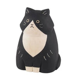 Long-Haired Cat - Black - Japanese Carved Wooden Figure