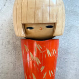 Vintage Kokeshi #100 - "Red Kimono & Bow" - Tall