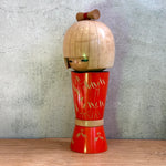 Vintage Kokeshi #100 - "Red Kimono & Bow" - Tall