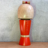 Vintage Kokeshi #100 - "Red Kimono & Bow" - Tall