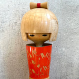 Vintage Kokeshi #099 - "Red Kimono & Bow" - Short