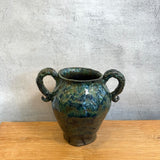 Vase - Urn-Shaped, Handled - Dark-Green Wash - Large