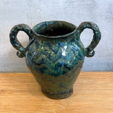 Vase - Urn-Shaped, Handled - Dark-Green Wash - Large