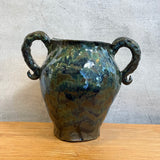 Vase - Urn-Shaped, Handled - Dark-Green Wash - Large