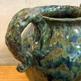 Vase - Urn-Shaped, Handled - Dark-Green Wash - Large