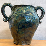 Vase - Urn-Shaped, Handled - Dark-Green Wash - Large