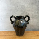 Vase - Urn-Shaped, Handled - Dark-Green Wash - Large