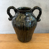 Vase - Urn-Shaped, Handled - Dark-Green Wash - Large