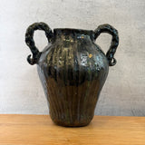 Vase - Urn-Shaped, Handled - Dark-Green Wash - Large