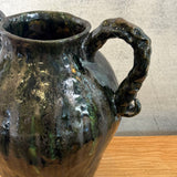 Vase - Urn-Shaped, Handled - Dark-Green Wash - Large