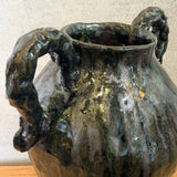 Vase - Urn-Shaped, Handled - Dark-Green Wash - Large