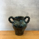Vase - Urn-Shaped, Coil-Handled - Dark-Green Speckle - Large