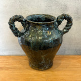 Vase - Urn-Shaped, Coil-Handled - Dark-Green Speckle - Large