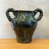 Vase - Urn-Shaped, Coil-Handled - Dark-Green Speckle - Large