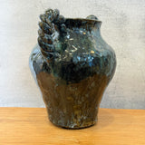 Vase - Urn-Shaped, Coil-Handled - Dark-Green Speckle - Large