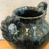 Vase - Urn-Shaped, Coil-Handled - Dark-Green Speckle - Large