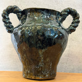 Vase - Urn-Shaped, Coil-Handled - Dark-Green Speckle - Large