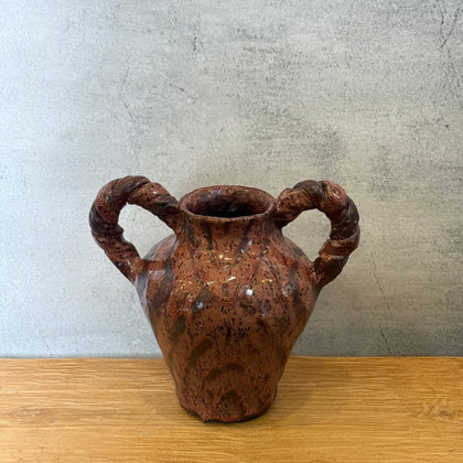 Vase - Urn-Shaped, Coil-Handled - Ruby Speckle - Large