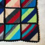 Hand-Knitted Throw Blanket #04 - Patchwork - Blue/Green/Red