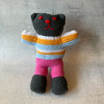 Hand-Knitted Teddy Bear #03 - Orange/Blue/Pink